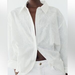 New ZARA Floral Embroidered Shirt